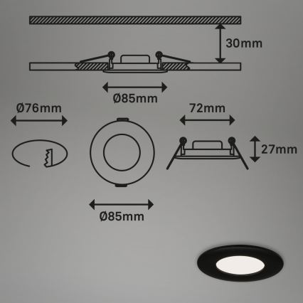 Briloner 7113-415 - LED įleidžiamas lubinis vonios šviestuvas FLAT LED/5W/230V IP44