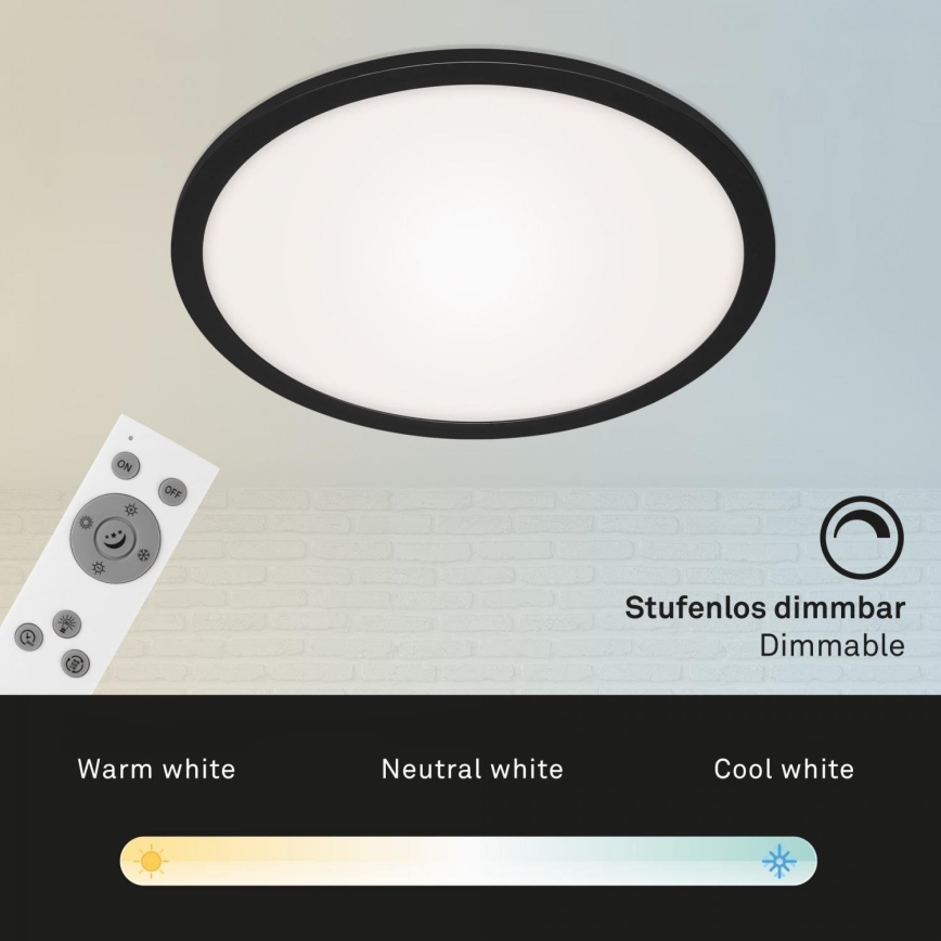 Briloner 7168-015 - LED Pritemdomas lubinis šviestuvas PIATTO LED/22W/230V 3000-6500K diametras 40 cm juoda + nuotolinio valdymo pultas