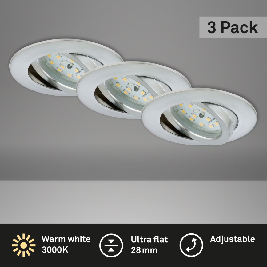 Briloner 7209-039 - RINKINYS 3 vnt. LED vonios įleidžiamųjų šviestuvų ATTACH LED/5W/230V IP23 matinis chromas