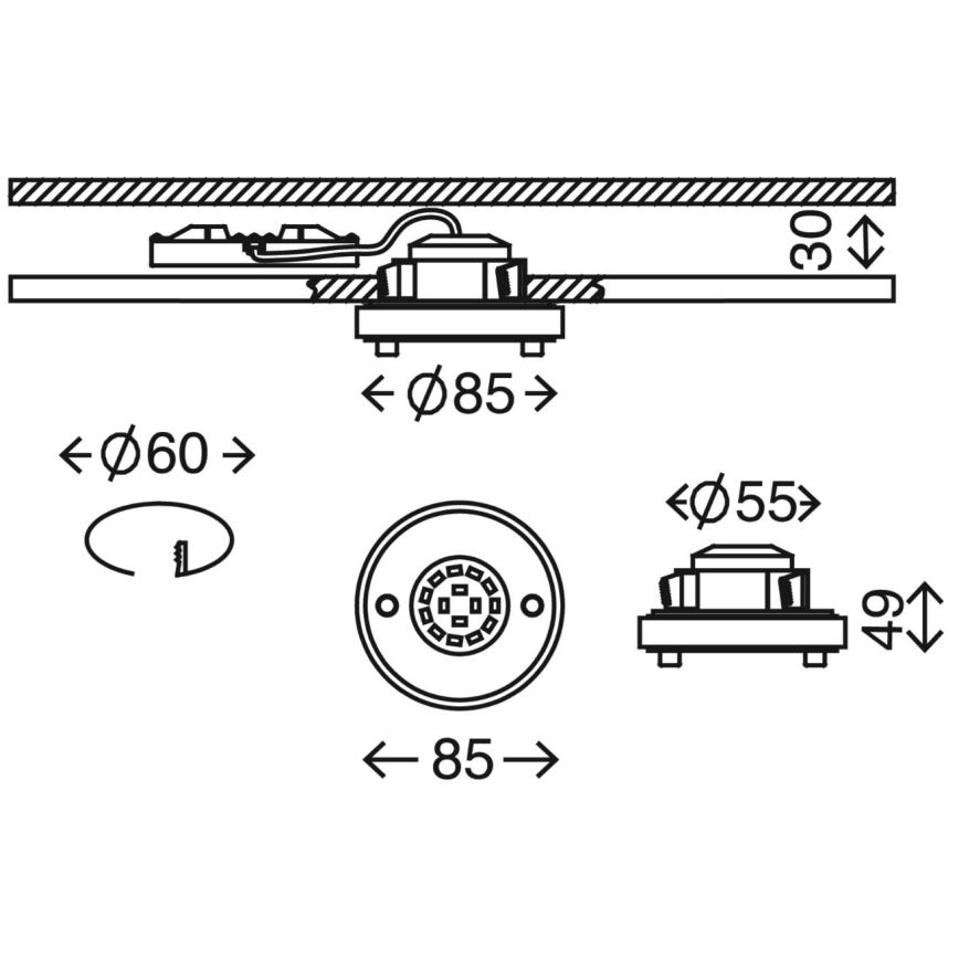 Briloner 7214-012 - LED įleidžiamas lubinis vonios šviestuvas ATTACH LED/5W/230V IP44