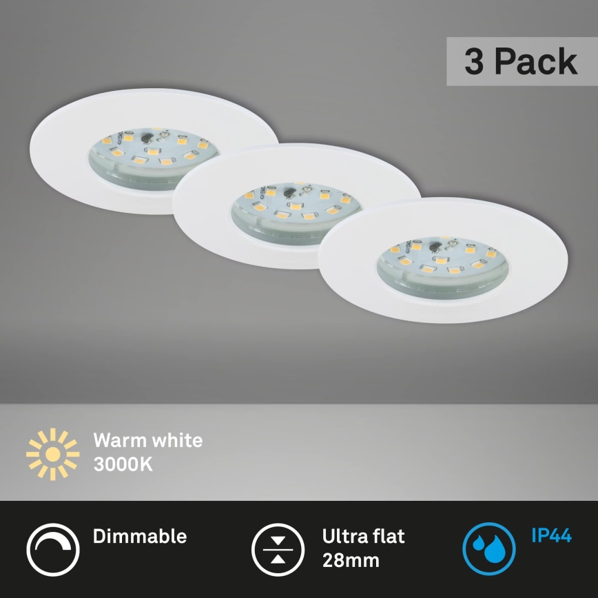 Briloner 7231-036 - KOMPLEKTAS 3x LED Reguliuojamas vonios įleidžiamas šviestuvas LED/5,5W/230V IP44