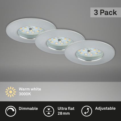 Briloner 7231-039 - Rinkinys 3x LED reguliuojami vonios įleidžiami šviestuvai LED/5,5W/230V IP44 matinis chromas