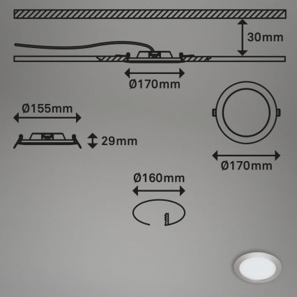 Briloner 7286-012 - LED įleidžiamas lubinis vonios šviestuvas LED/12W/230V IP44