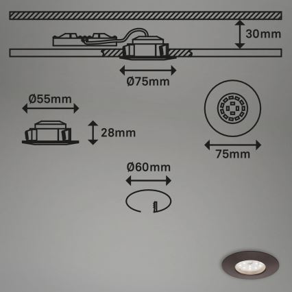 Briloner 7295-031 - KOMPLEKTAS 3x LED Reguliuojamas vonios įleidžiamas šviestuvas ATTACH LED/6,5W/230V IP44