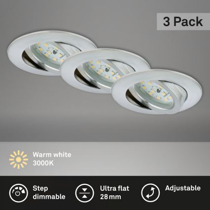 Briloner 7296-039 - Komplektas 3x dimeriuojamų vonios įleidžiamų LED šviestuvų LED/6,5W/230V 3000K IP23 matinio chromo