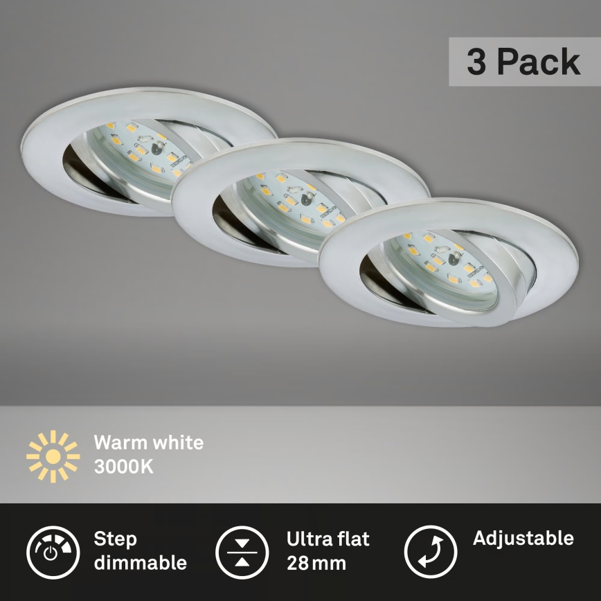 Briloner 7296-039 - Komplektas 3x dimeriuojamų vonios įleidžiamų LED šviestuvų LED/6,5W/230V 3000K IP23 matinio chromo