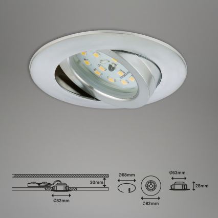 Briloner 7296-039 - Rinkinys 3 vnt. reguliuojamų LED vonios įleidžiamų šviestuvų 1xLED/6,5W/230V 3000K IP23 matinis chromas