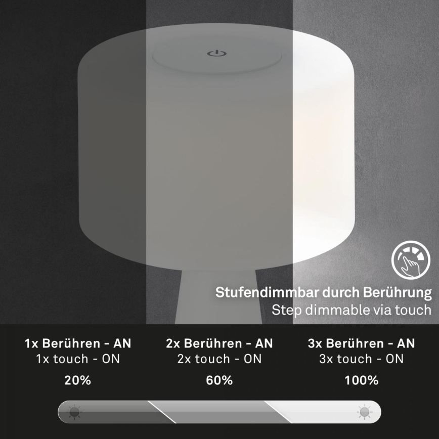Briloner 7420016 - LED pritemdoma įkraunama jutiklinė lauko stalinė lempa LED/4W/5V IP44 3000K balta