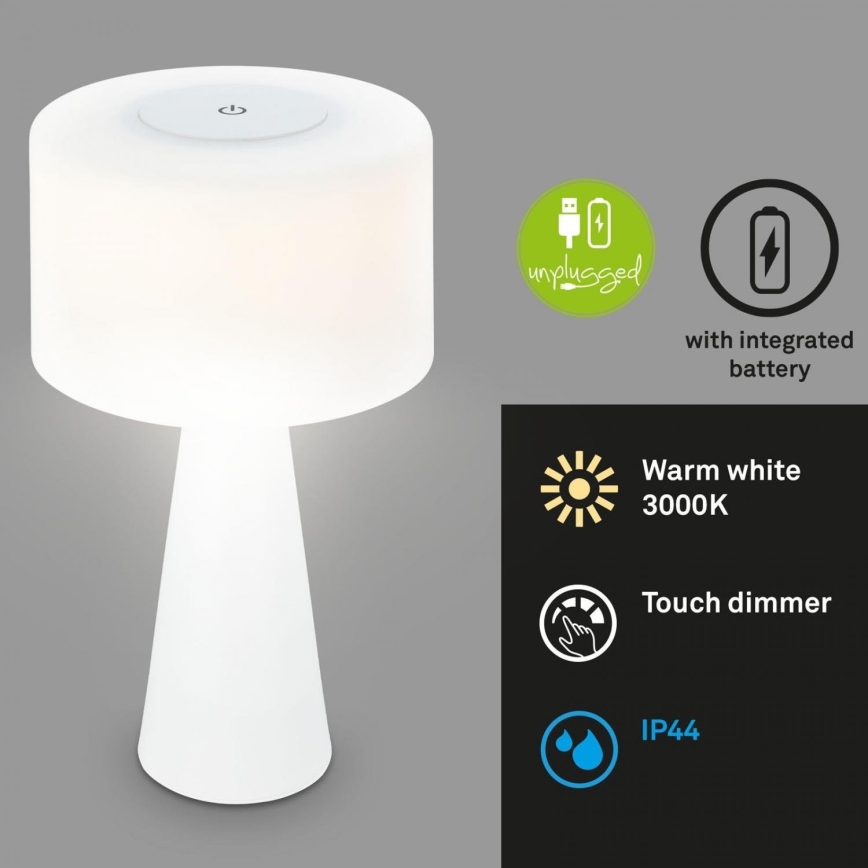 Briloner 7420016 - LED pritemdoma įkraunama jutiklinė lauko stalinė lempa LED/4W/5V IP44 3000K balta
