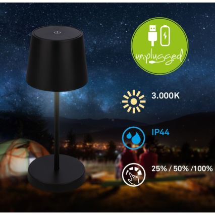 Briloner 7423015 - LED Pritemdomas įkraunamas lauko Stalinis šviestuvas LED/2,6W/5V IP44 2000 mAh juoda