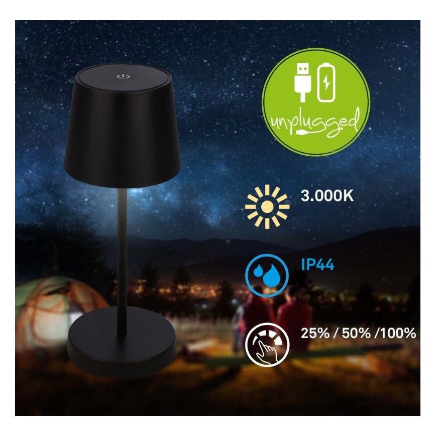 Briloner 7423015 - LED Pritemdomas įkraunamas lauko Stalinis šviestuvas LED/2,6W/5V IP44 2000 mAh juoda