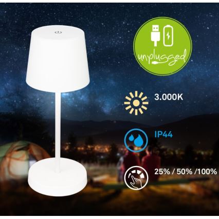 Briloner 7423016 - LED reguliuojama įkraunama lauko stalinė lempa LED/2,6W/5V 2000mAh IP44 balta