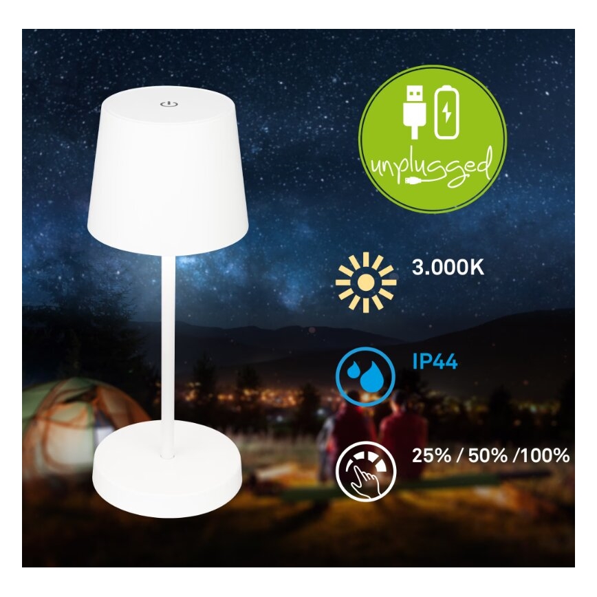 Briloner 7423016 - LED reguliuojama įkraunama lauko stalinė lempa LED/2,6W/5V 2000mAh IP44 balta