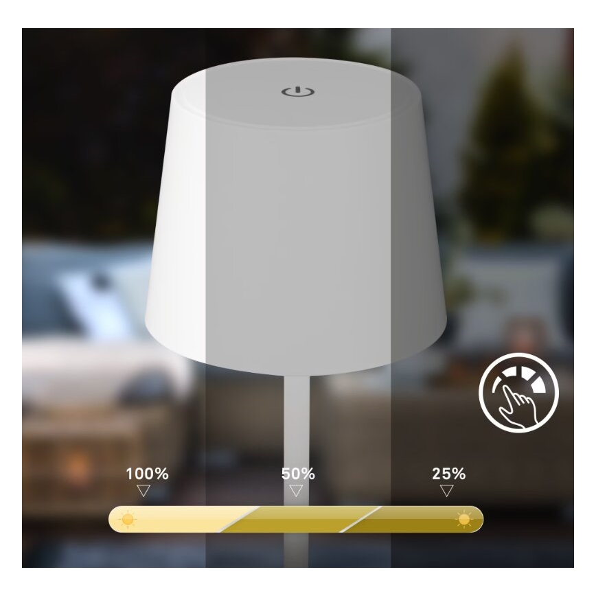 Briloner 7423016 - LED reguliuojama įkraunama lauko stalinė lempa LED/2,6W/5V 2000mAh IP44 balta