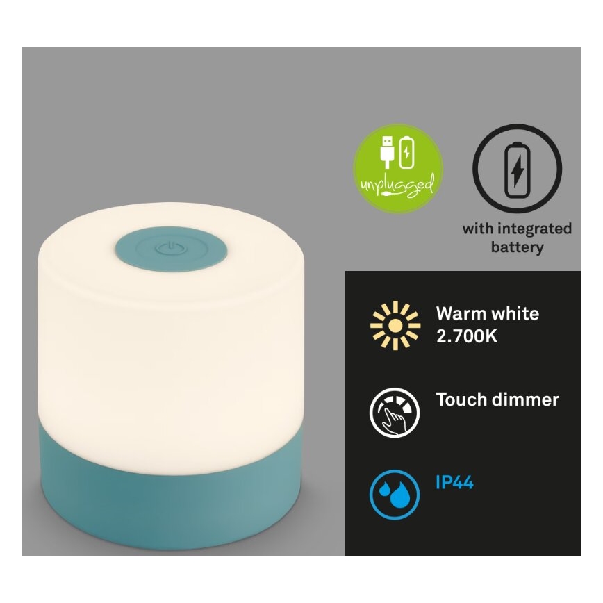 Briloner 7461010 - LED Pritemdomas įkraunamas lauko Stalinis šviestuvas LED/2W/5V IP44 1200 mAh mėlyna