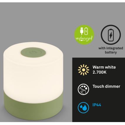 Briloner 7461019 - LED Pritemdomas įkraunamas lauko Stalinis šviestuvas LED/2W/5V IP44 1200 mAh žalia