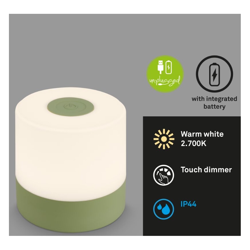 Briloner 7461019 - LED Pritemdomas įkraunamas lauko Stalinis šviestuvas LED/2W/5V IP44 1200 mAh žalia