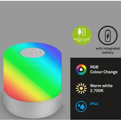 Briloner 7462014 - LED RGB Įkraunamas lauko Stalinis šviestuvas LED/1,5W/5V IP44 1200 mAh matinis chromas