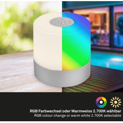 Briloner 7462014 - LED RGB Įkraunamas lauko Stalinis šviestuvas LED/1,5W/5V IP44 1200 mAh matinis chromas
