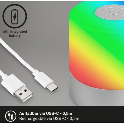 Briloner 7462014 - LED RGB Įkraunamas lauko Stalinis šviestuvas LED/1,5W/5V IP44 1200 mAh matinis chromas