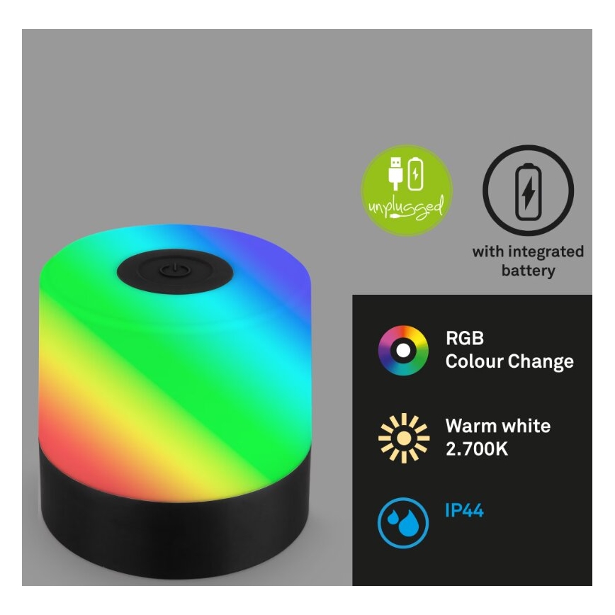 Briloner 7462015 - LED RGB Įkraunama lauko stalinė lempa LED/1,5W/5V IP44 1200 mAh juoda