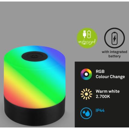 Briloner 7462015 - LED RGB Įkraunamas lauko Stalinis šviestuvas LED/1,5W/5V IP44 juoda