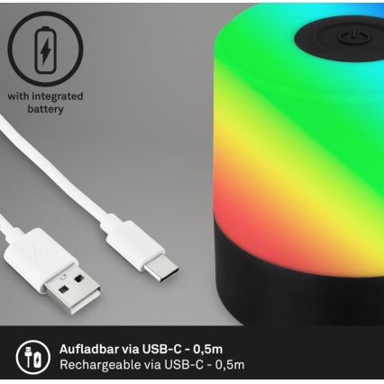 Briloner 7462015 - LED RGB Įkraunamas lauko Stalinis šviestuvas LED/1,5W/5V IP44 juoda