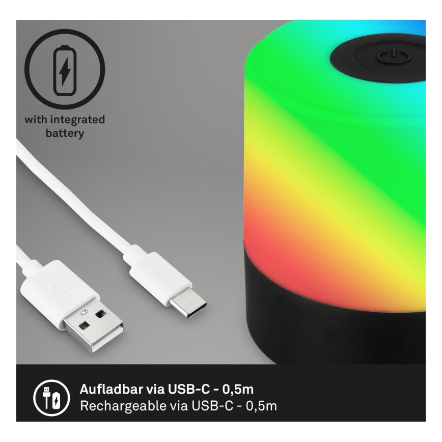 Briloner 7462015 - LED RGB Įkraunamas lauko Stalinis šviestuvas LED/1,5W/5V IP44 juoda