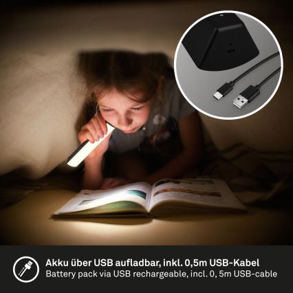 Briloner 7474-015 - LED reguliuojama lietimui jautri lauko stalo lempa 2in1 LED/7W/5V 2x2200 mAh USB 3000K IP44 juoda
