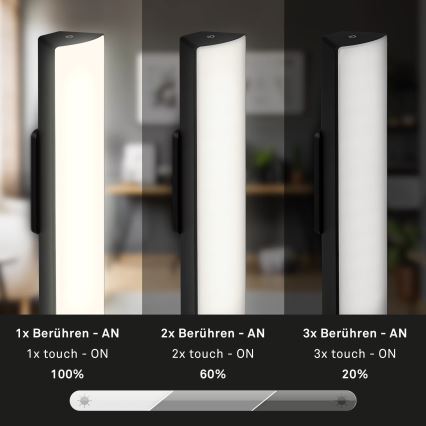Briloner 7474-015 - LED Pritemdomas jutiklinis įkraunamas lauko Stalinis šviestuvas 2in1 LED/7W/5V 2x2200 mAh USB 3000K IP44 juoda
