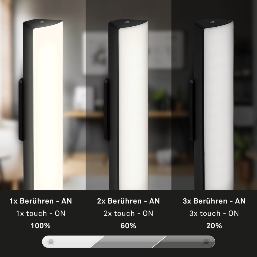 Briloner 7474-015 - LED Pritemdomas jutiklinis įkraunamas lauko Stalinis šviestuvas 2in1 LED/7W/5V 2x2200 mAh USB 3000K IP44 juoda