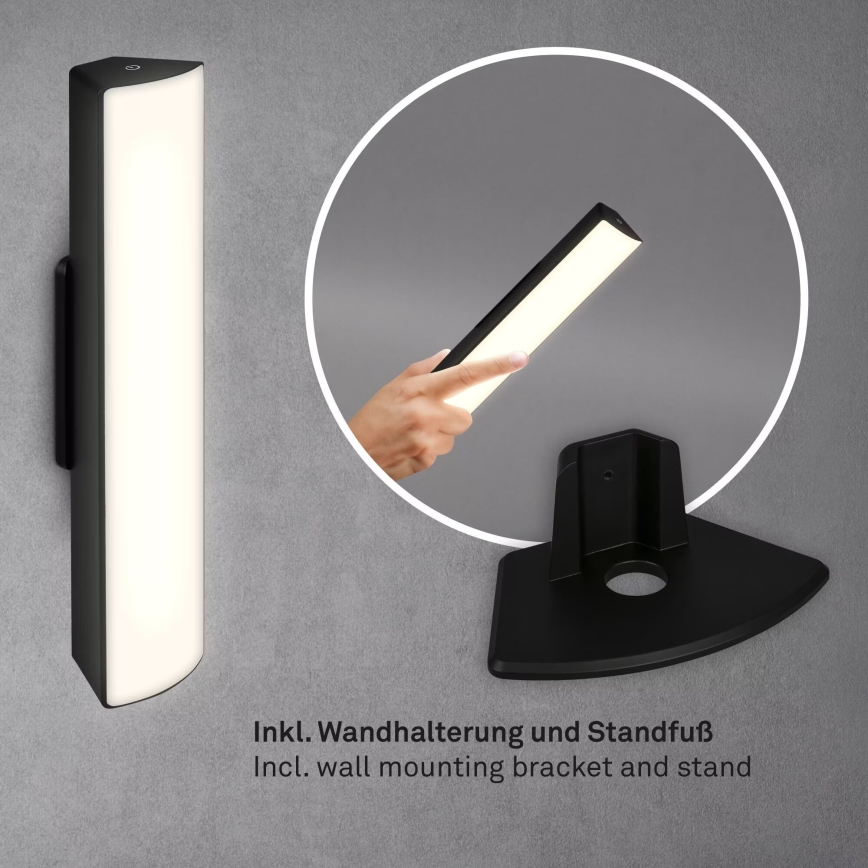 Briloner 7474-015 - LED Pritemdomas jutiklinis įkraunamas lauko Stalinis šviestuvas 2in1 LED/7W/5V 2x2200 mAh USB 3000K IP44 juoda