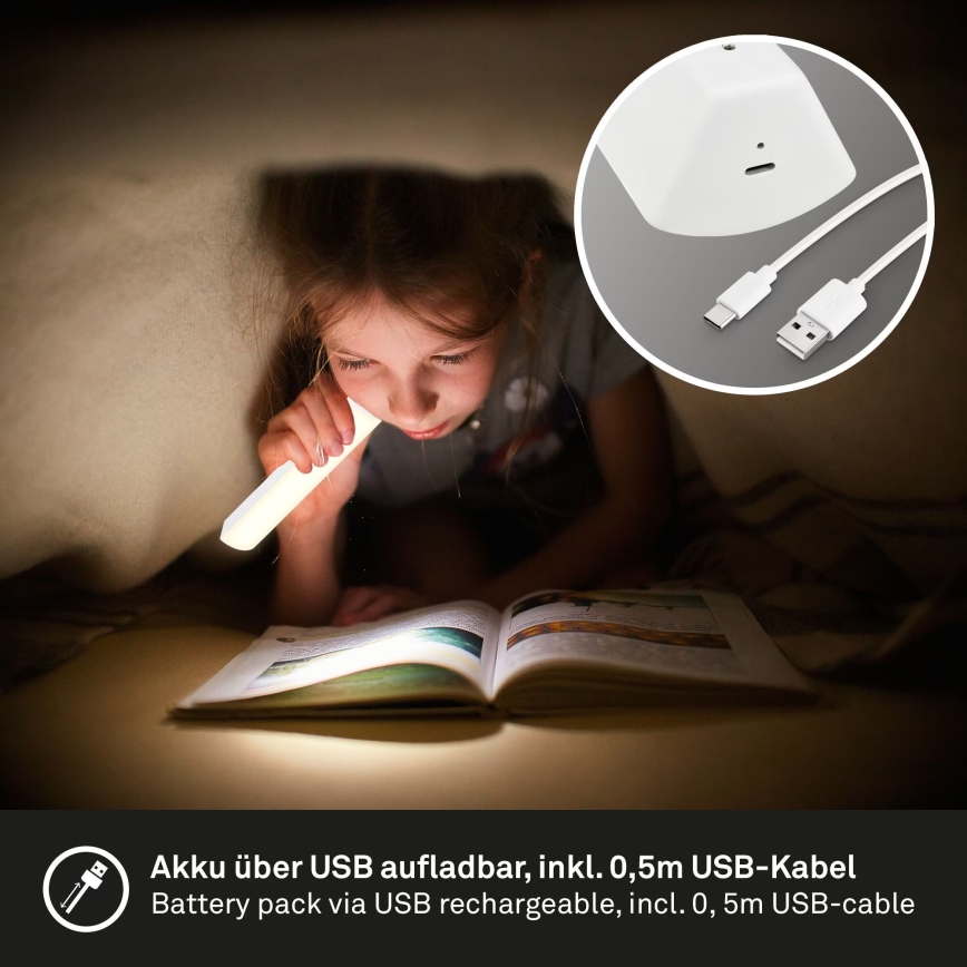 Briloner 7474-016 - LED Pritemdomas jutiklinis įkraunamas lauko Stalinis šviestuvas 2in1 LED/7W/5V 2x2200 mAh USB 3000K IP44 balta