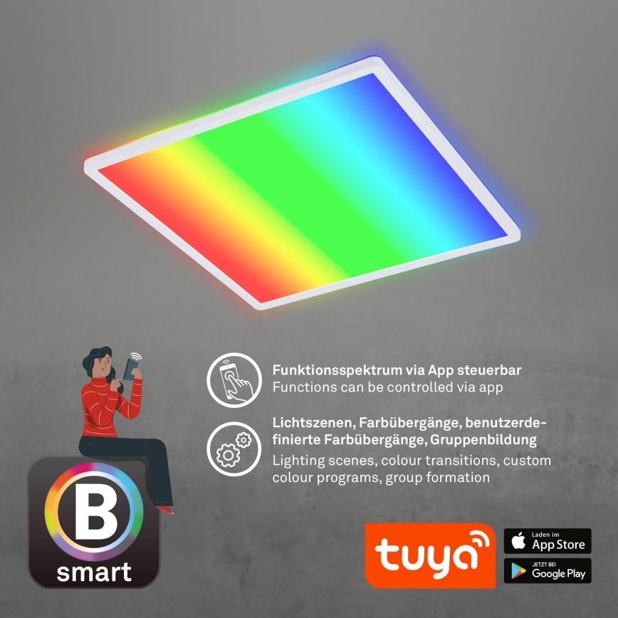 Briloner 7491-016 - Išmanusis LED RGBW dimeriuojamas lubinis šviestuvas LED/22W/230V 4000K 42x42 cm Wi-Fi Tuya + nuotolinis valdymas
