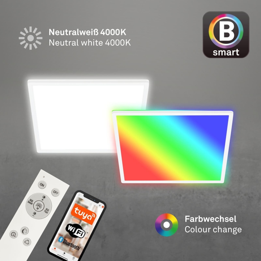 Briloner 7491-016 - Išmanusis LED RGBW dimeriuojamas lubinis šviestuvas LED/22W/230V 4000K 42x42 cm Wi-Fi Tuya + nuotolinis valdymas