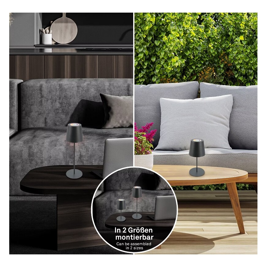 Briloner 7507015 - LED RGB reguliuojamas įkraunamas lauko stalinis šviestuvas 2 viename LED/2,5W/5V IP44 1200 mAh antracitas