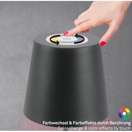 Briloner 7507015 - LED RGB reguliuojamas įkraunamas lauko stalinis šviestuvas 2 viename LED/2,5W/5V IP44 1200 mAh antracitas