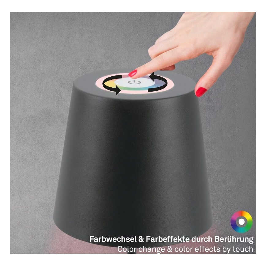 Briloner 7507015 - LED RGB reguliuojamas įkraunamas lauko stalinis šviestuvas 2 viename LED/2,5W/5V IP44 1200 mAh antracitas