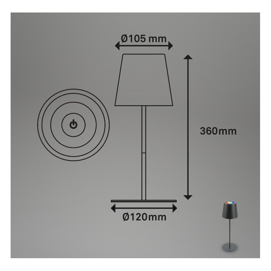 Briloner 7507015 - LED RGB reguliuojamas įkraunamas lauko stalinis šviestuvas 2 viename LED/2,5W/5V IP44 1200 mAh antracitas