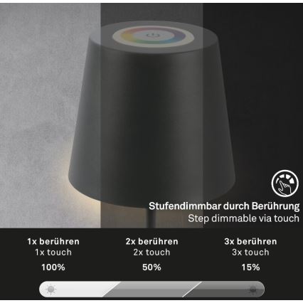 Briloner 7507015 - LED RGB reguliuojama įkraunama lauko stalinė lempa 2in1 LED/2,5W/5V IP44 antracito spalvos