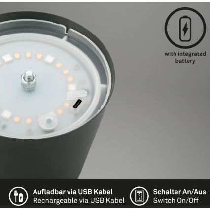 Briloner 7507015 - LED RGB Pritemdoma įkraunama lauko stalinė lempa 2in1 LED/2,5W/5V IP44 antracitas