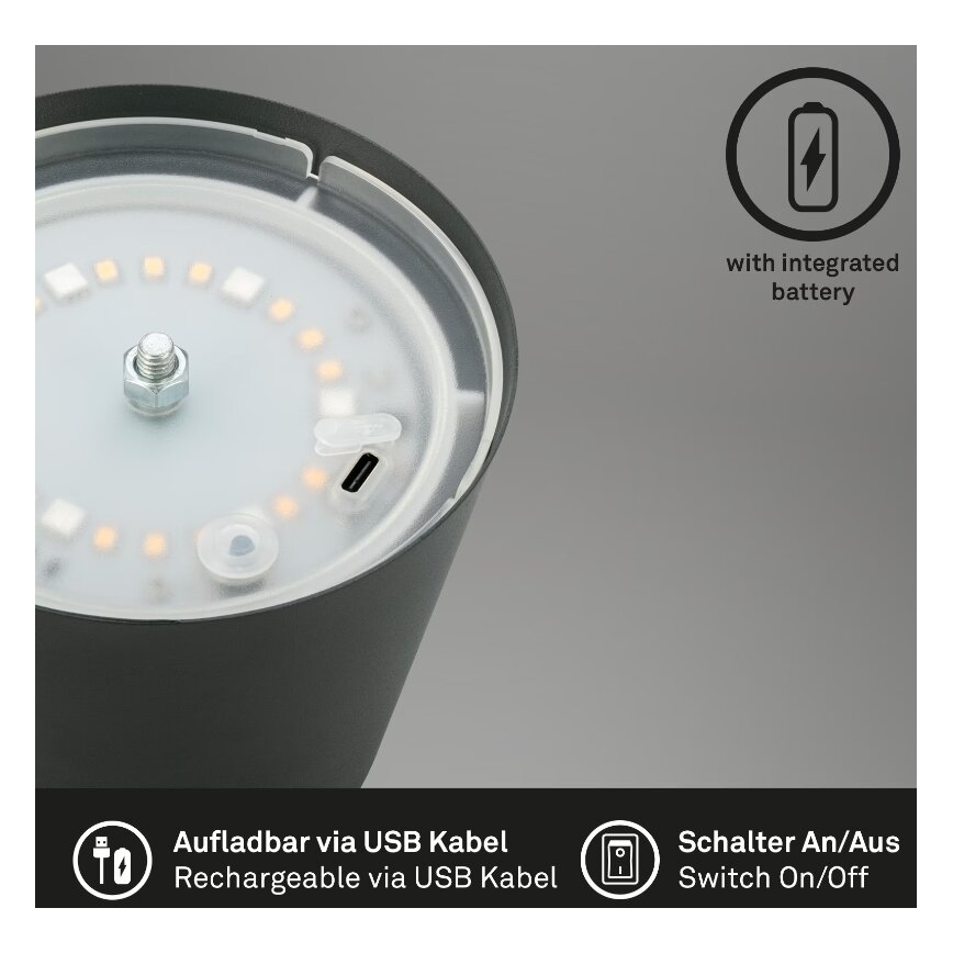 Briloner 7507015 - LED RGB Pritemdoma įkraunama lauko stalinė lempa 2in1 LED/2,5W/5V IP44 antracitas