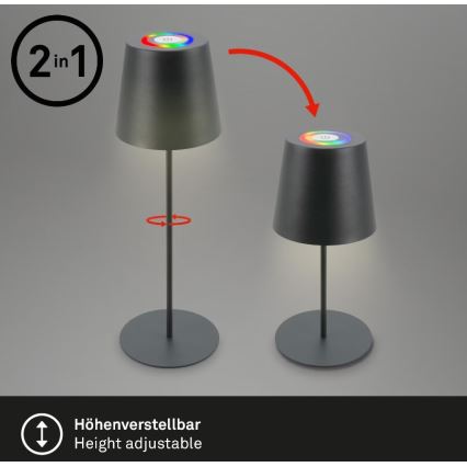 Briloner 7507015 - LED RGB Pritemdoma įkraunama lauko stalinė lempa 2in1 LED/2,5W/5V IP44 antracitas