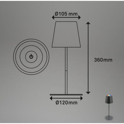 Briloner 7507015 - LED RGB Pritemdoma įkraunama lauko stalinė lempa 2in1 LED/2,5W/5V IP44 antracitas