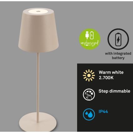 Briloner 7508011 - LED dimeriuojamas įkraunamas lauko stalinis šviestuvas 2in1 LED/2,5W/5V IP44 1200 mAh smėlio spalvos