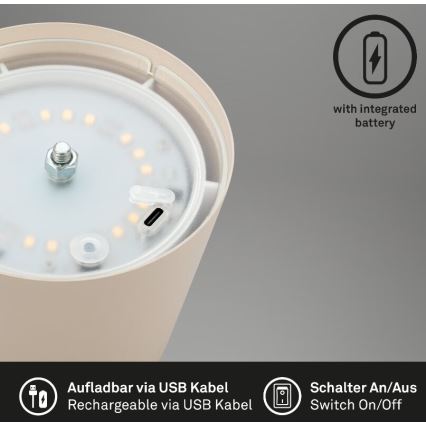 Briloner 7508011 - LED dimeriuojamas įkraunamas lauko stalinis šviestuvas 2in1 LED/2,5W/5V IP44 1200 mAh smėlio spalvos
