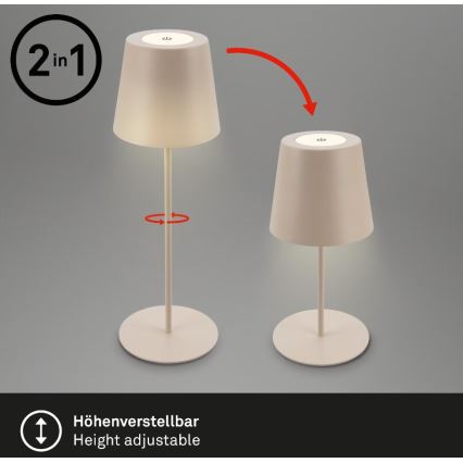 Briloner 7508011 - LED dimeriuojamas įkraunamas lauko stalinis šviestuvas 2in1 LED/2,5W/5V IP44 1200 mAh smėlio spalvos