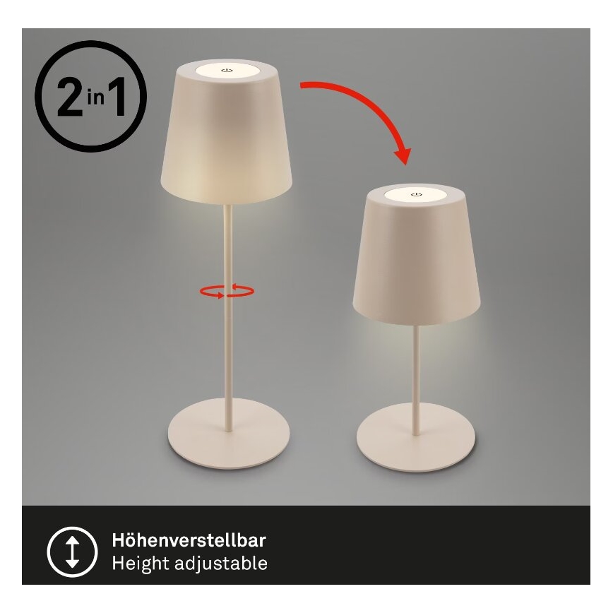 Briloner 7508011 - LED dimeriuojamas įkraunamas lauko stalinis šviestuvas 2in1 LED/2,5W/5V IP44 1200 mAh smėlio spalvos