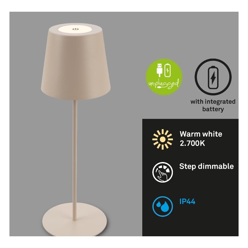 Briloner 7508011 - LED Pritemdoma įkraunama lauko stalinė lempa 2in1 LED/2,5W/5V IP44 smėlio spalvos