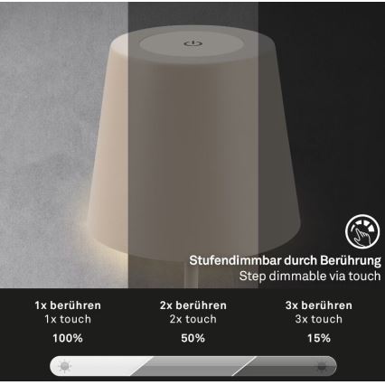 Briloner 7508011 - LED Pritemdoma įkraunama lauko stalinė lempa 2in1 LED/2,5W/5V IP44 smėlio spalvos